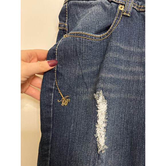 Apple Bottoms Jeans Womens 13/14 Dark Wash Blue Bootcut Distressed Low Rise Y2K - Picture 4 of 15